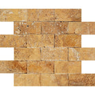 Flat view of Tuscany Gold Travertine 2x4 Splitface Mosaic, mesh-mounted, 12x12 sheet