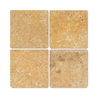 Flat view of Tuscany Gold Travertine 6x6 Tumbled Tile showing rustic surface texture