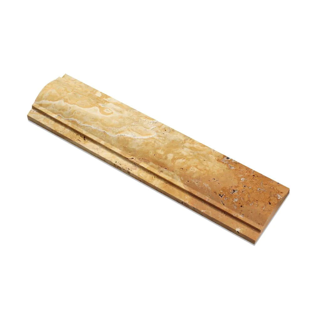 Flat view of Tuscany Gold Travertine Arch Molding in honed finish, 3x12 inches