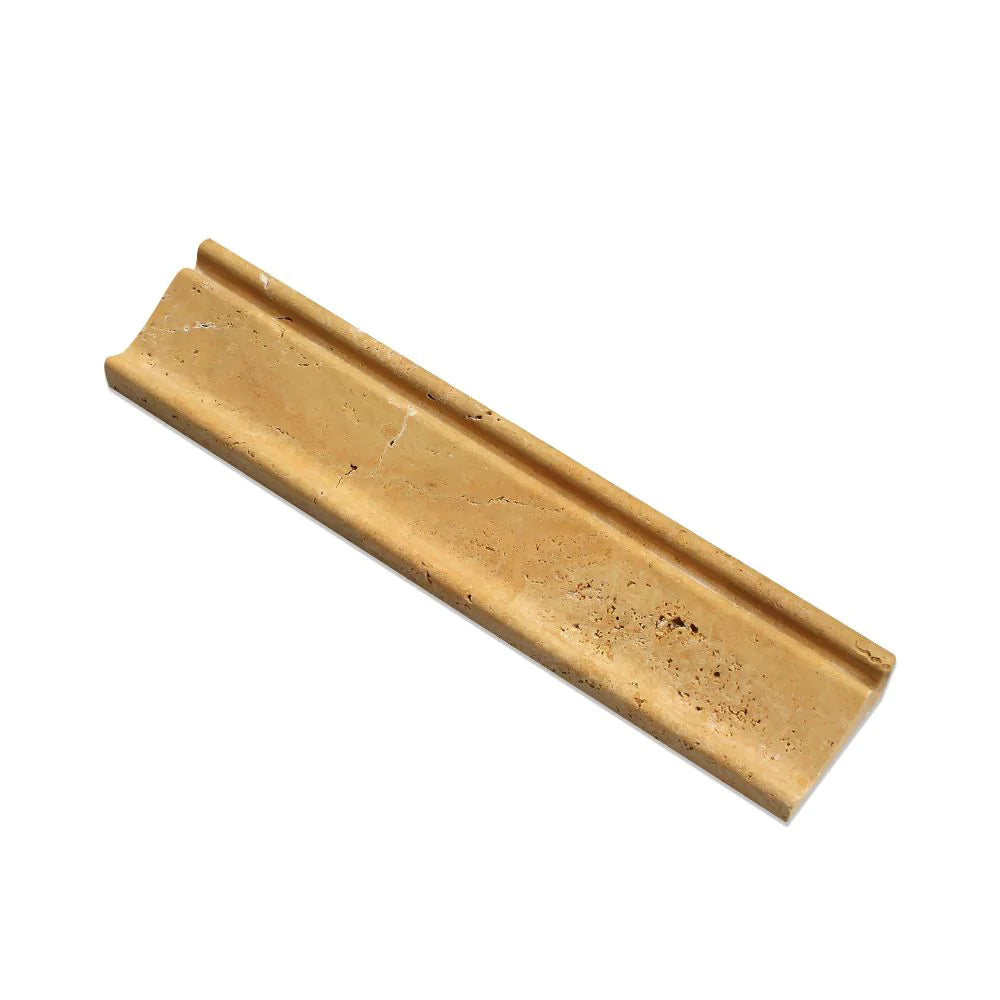 Top view of Tuscany Gold Travertine Crown Molding, 2 ½x12 inches, honed finish