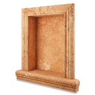 Top view of custom made Tuscany Gold Travertine Grande Shampoo Niche with natural stone finish