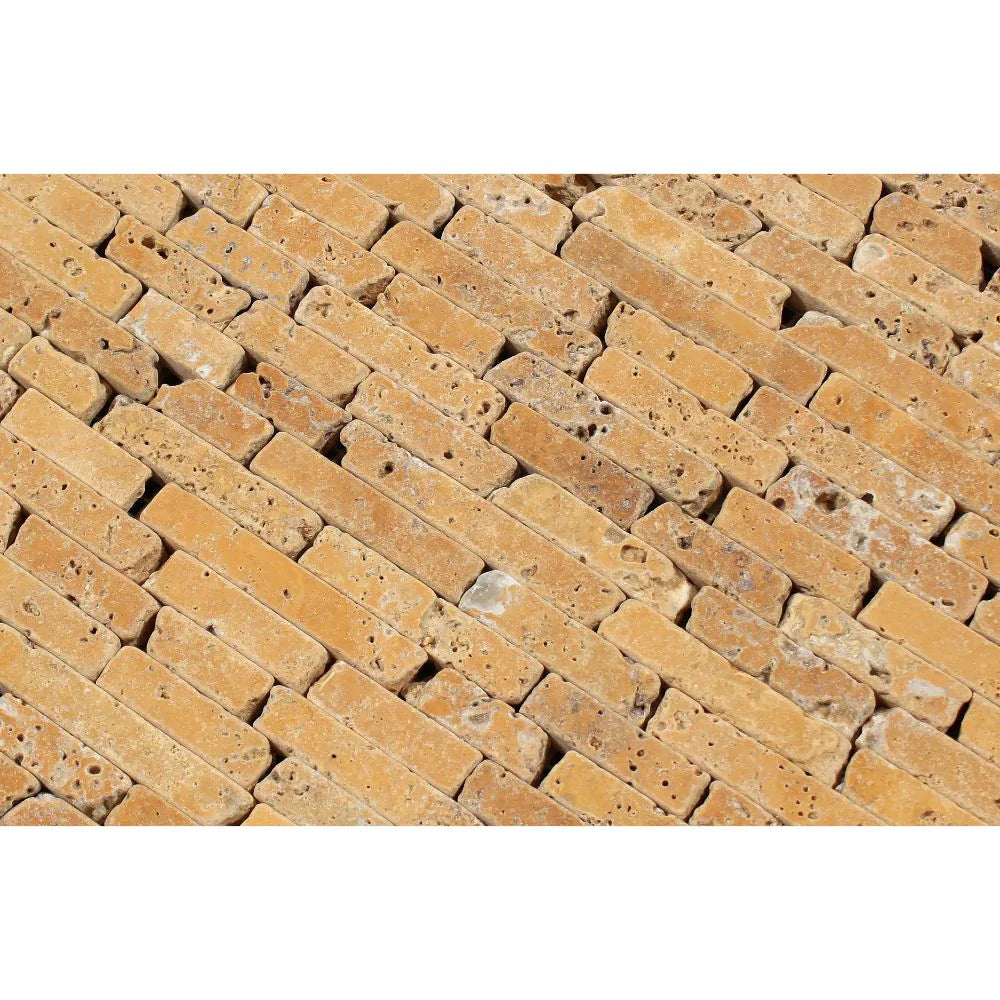 Close-up of textured surface and color variation in Tuscany Gold Travertine Mosaic