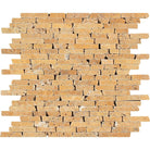 Top view of Tuscany Gold Travertine Mosaic 12x12 with tumbled finish and random strip design