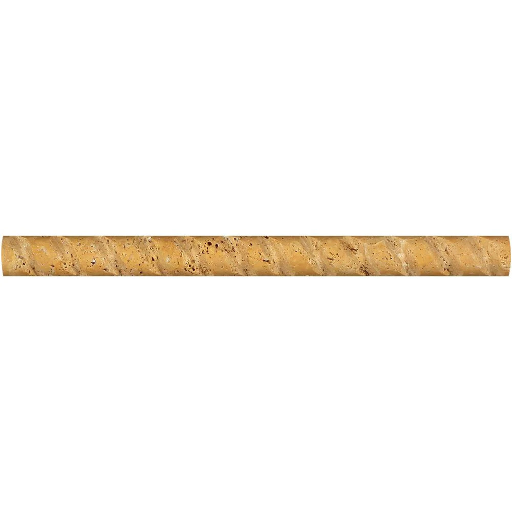 Close-up of twisted rope molding profile in Tuscany Gold Travertine with soft golden tones