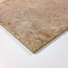 Flat view of Tuscany Gold Travertine Versailles Pattern with brushed and chiseled finish