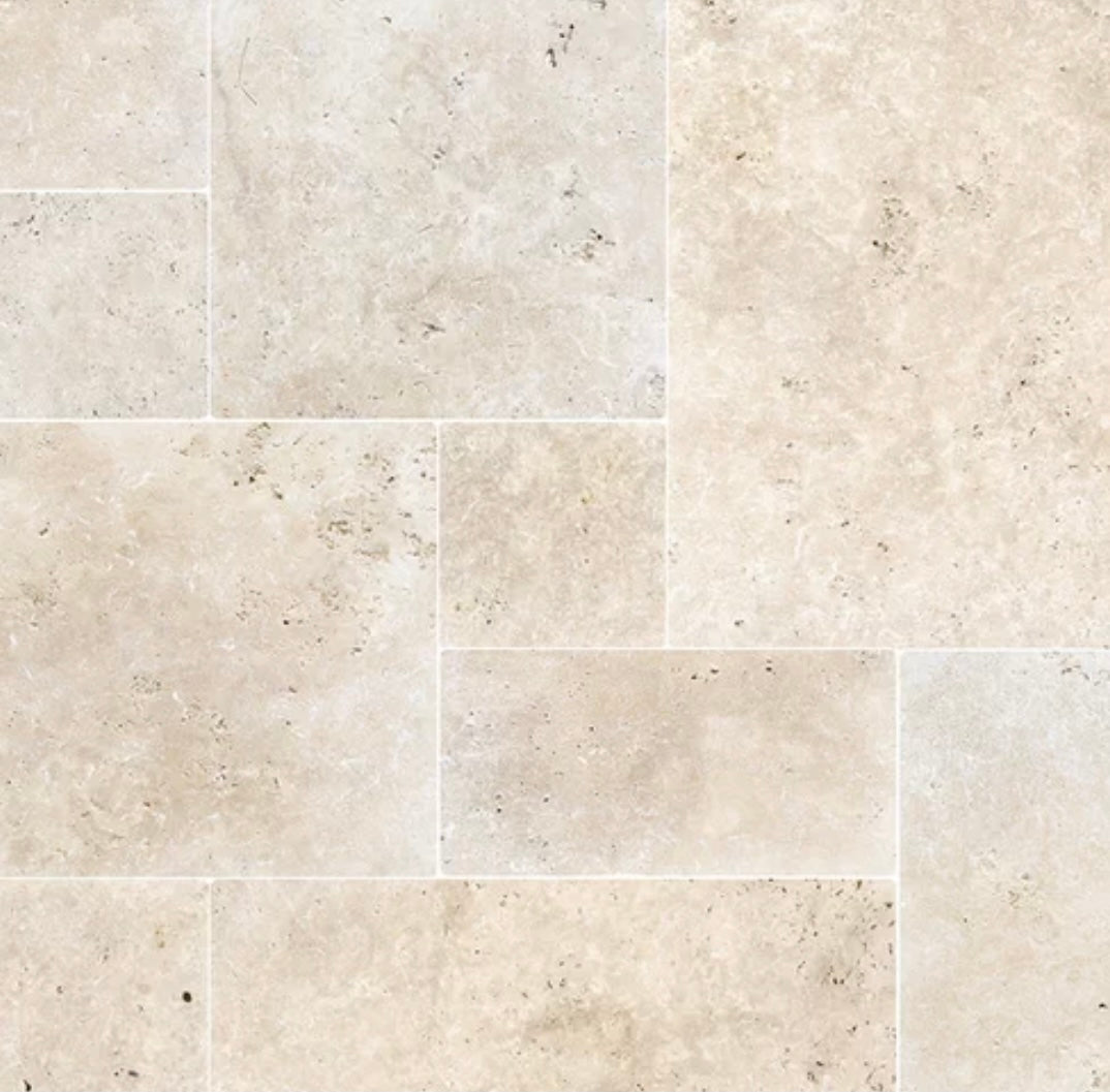 Tuscany Ivory Travertine Paver in Versailles Pattern with tumbled finish