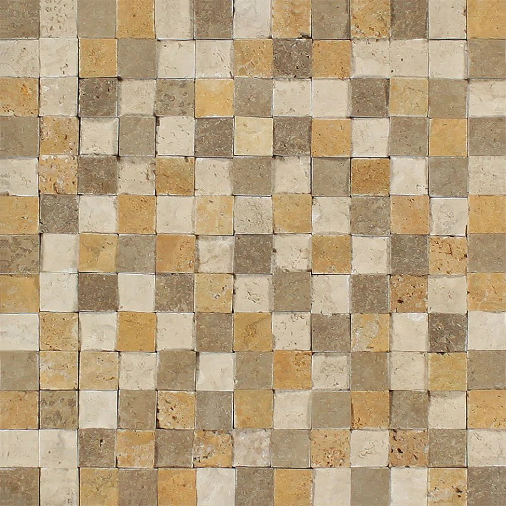 Tuscany Mix Split Face Travertine Mosaic 1x1