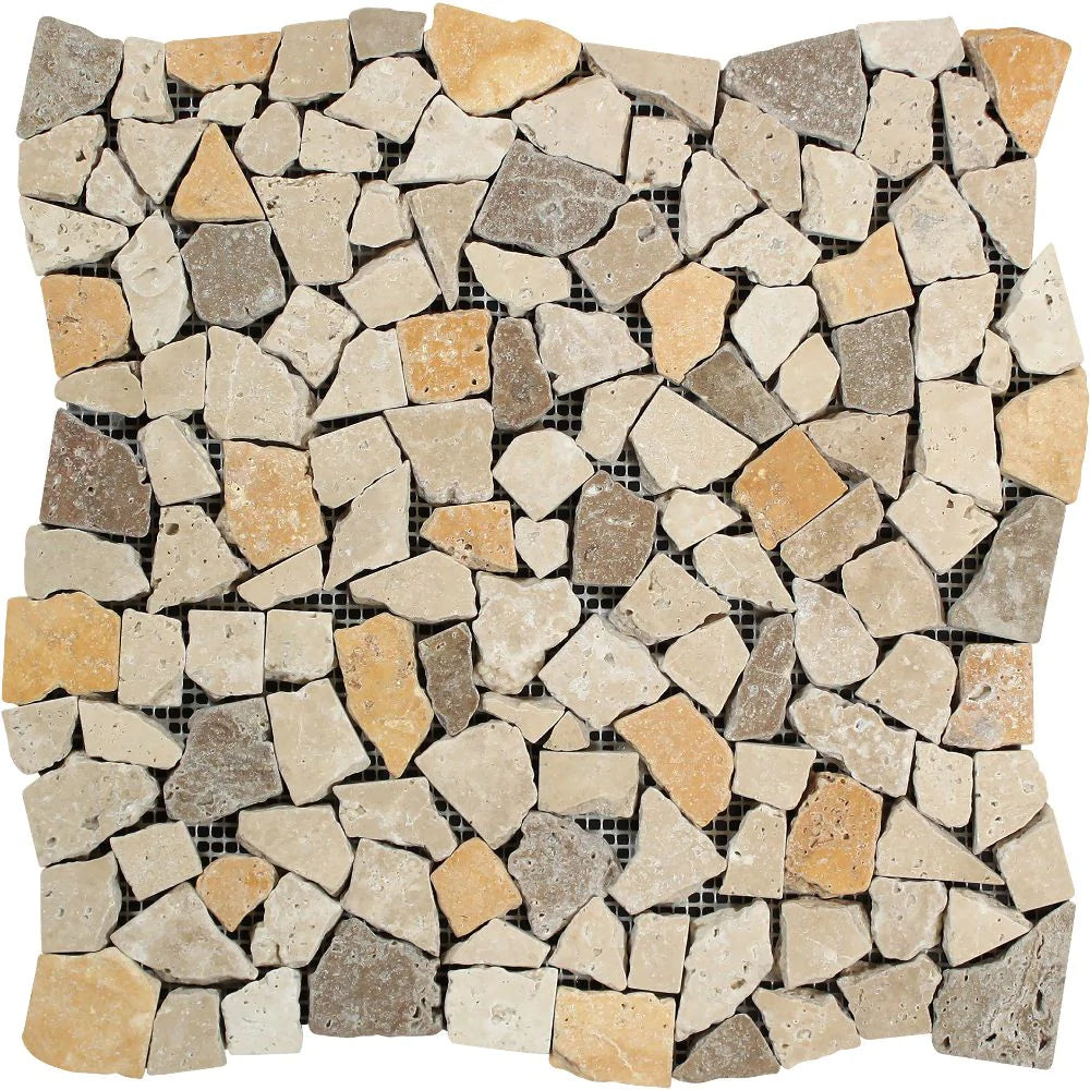 Tuscany Mix Flat Pebble Travertine Mosaic