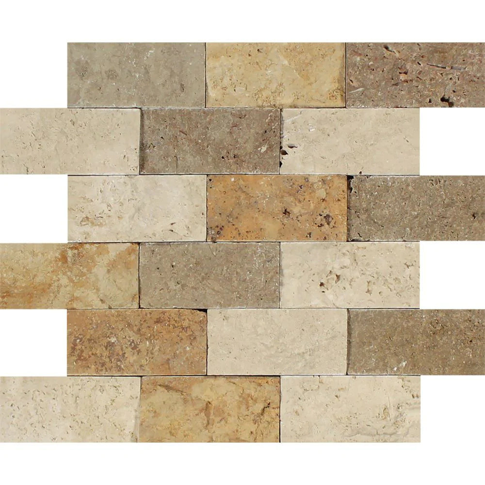 Tuscany Mix Splitface Travertine Mosaic 2x4