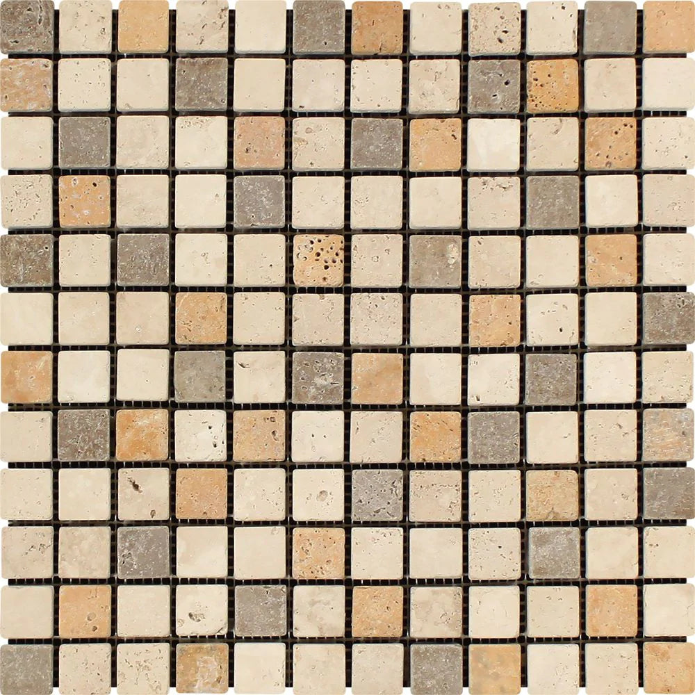 Tuscany Mix Tumbled Travertine Mosaic 1x1