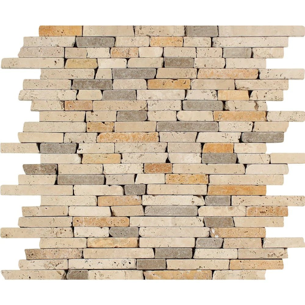 Tuscany Mix Small Random Strip Tumbled Travertine Mosaic