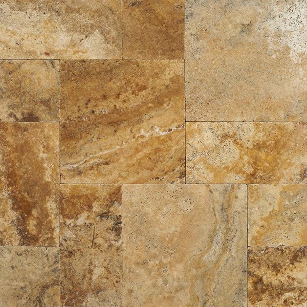 Tuscany Porcini Travertine Pavers in Versailles pattern with tumbled finish

