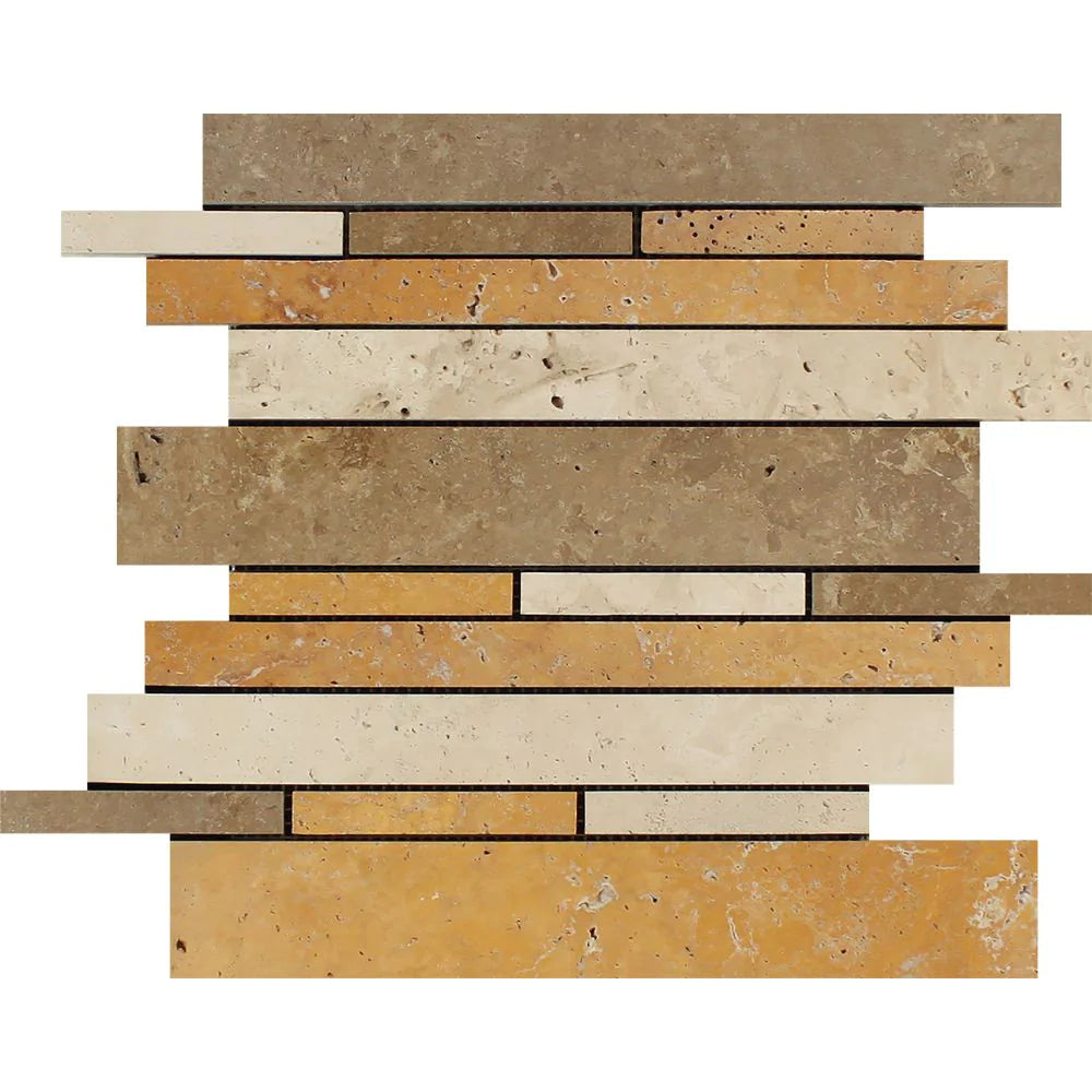 Tuscany Mix Random Strip Honed Travertine Mosaic