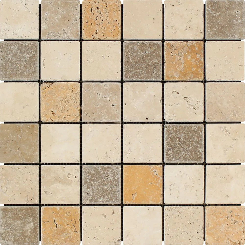 Tuscany Mix Tumbled Travertine Mosaic 2x2