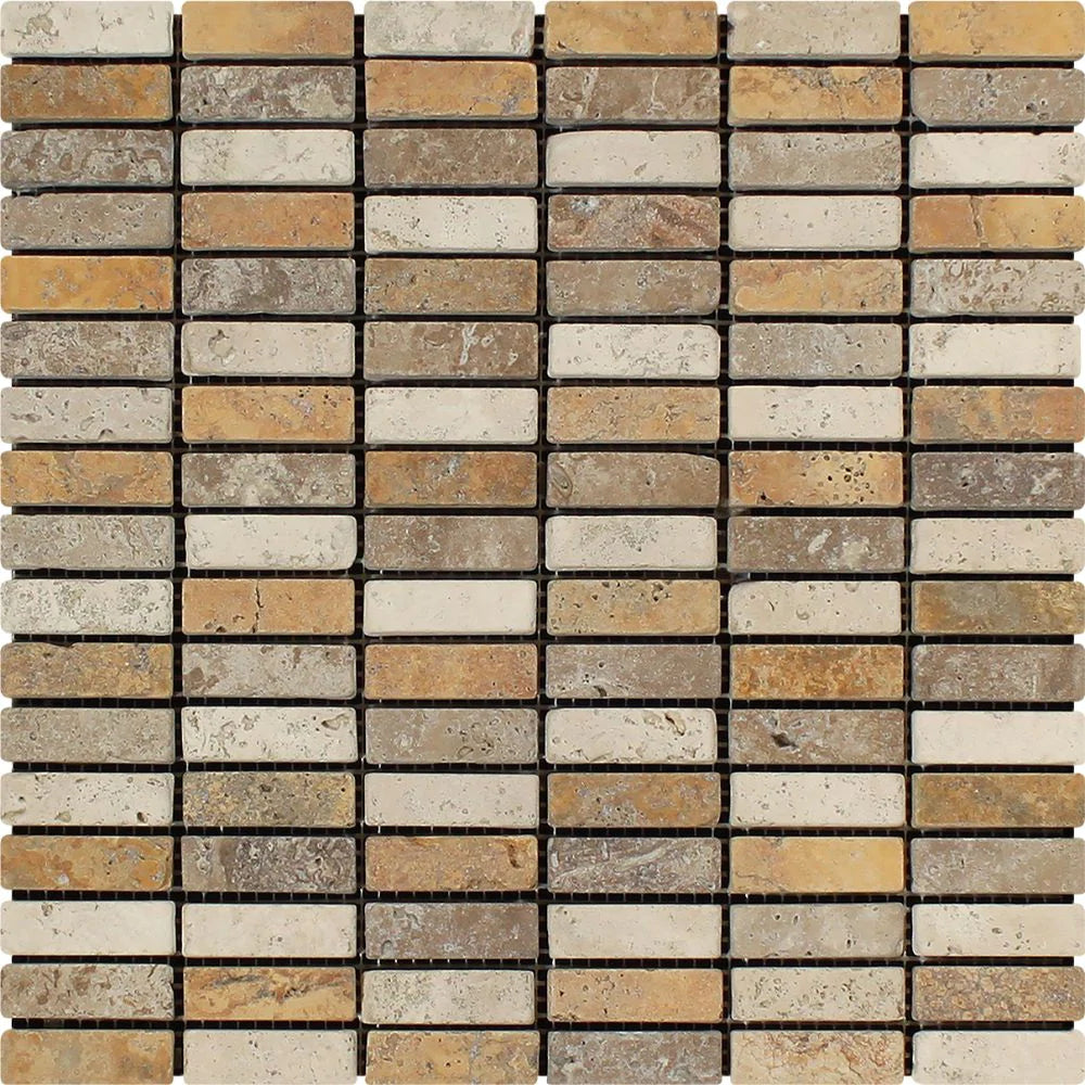 Tuscany Mix Tumbled Travertine Mosaic 5/8x2