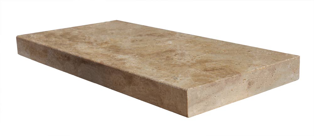 Flat view of Tuscany Walnut Travertine Pool Coping 12x24 with modern edge finish