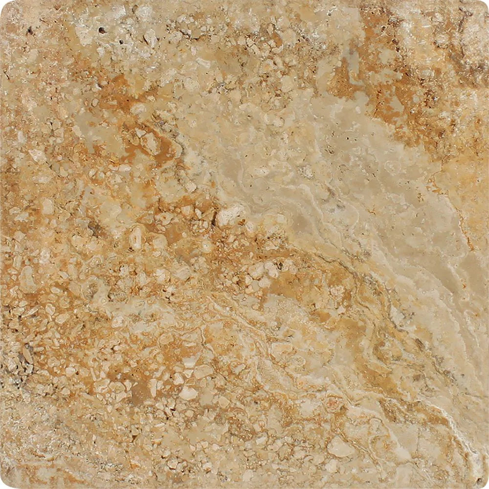 Close-up of tumbled Valencia Travertine with soft edges and textured matte surface