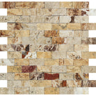 Flat view of Valencia Travertine 1x2 Brick Split Face Mosaic, 12x12 sheet with chiseled finish