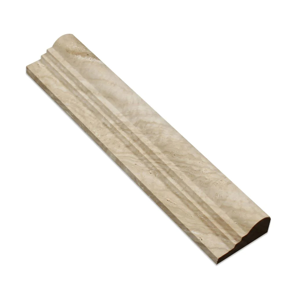 Flat view of Valencia Travertine 2-Step Chair Rail in honed finish, 2.5x12 molding