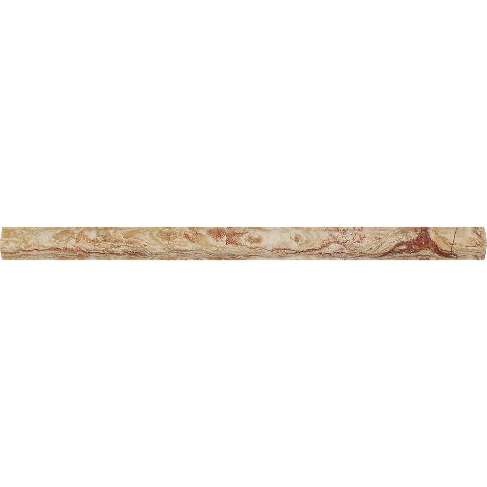 Close-up of Valencia Travertine Bullnose edge with matte honed finish and warm natural color