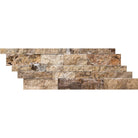 Flat view of Valencia Travertine 6x24 Split Face Ledger Panel showing natural chiseled texture