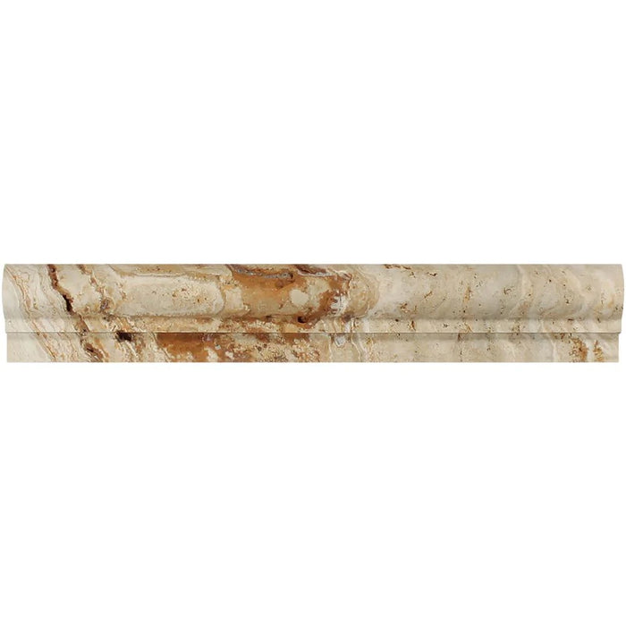 Close-up of bullnose profile on Valencia Travertine Chair Rail in matte honed texture