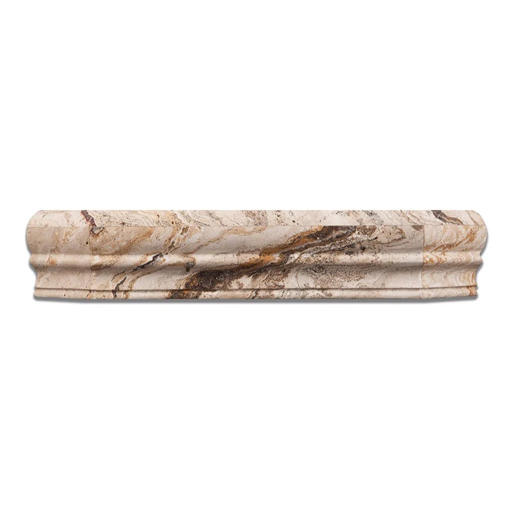 Close-up of honed Valencia Travertine shower shelf with smooth surface and soft edges