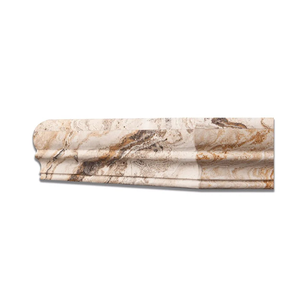 Close-up of honed Valencia Travertine shower shelf with smooth surface and soft edges