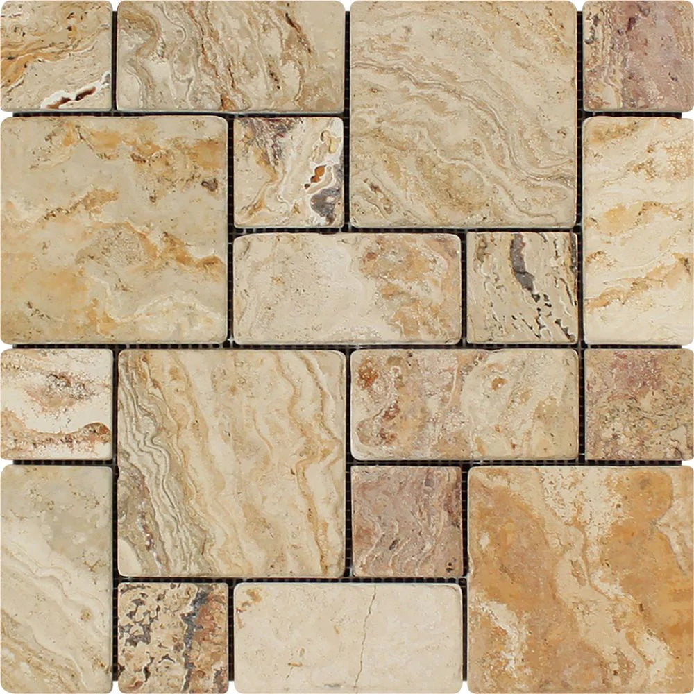 Valencia Mini Versailles Tumbled Travertine Mosaic