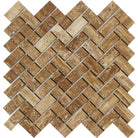 veincut noce herringbone travertine mosaic