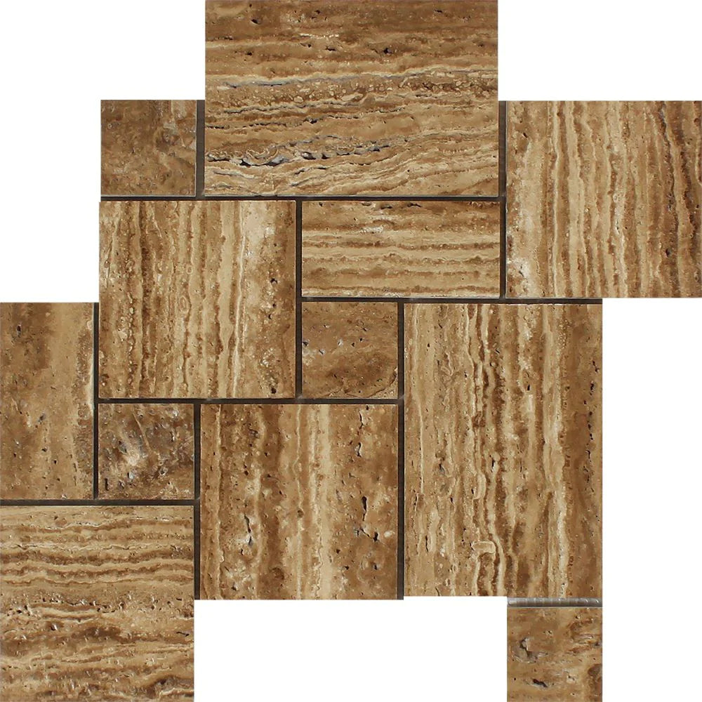 Veincut Noce Opus Pattern Travertine Mosaic