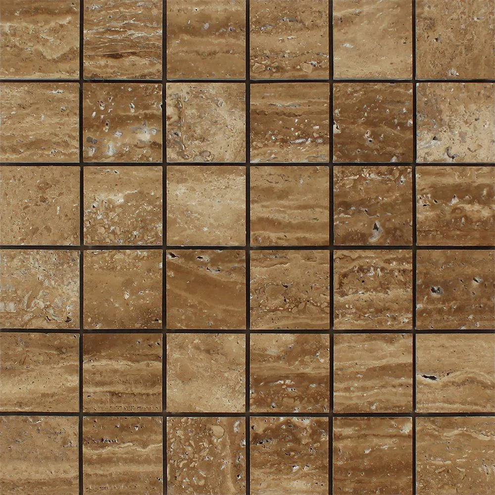 veincut noce travertine 2x2 mosaic