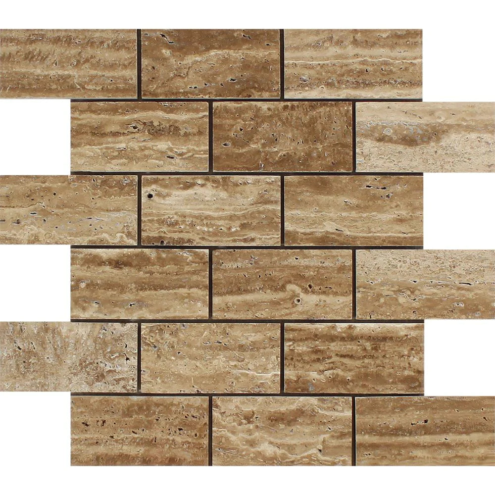 Veincut Noce Travertine Mosaic 2x4