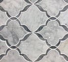 Flat lay of Carrara White and Bardiglio Venetian waterjet mosaic tile in marble finish
