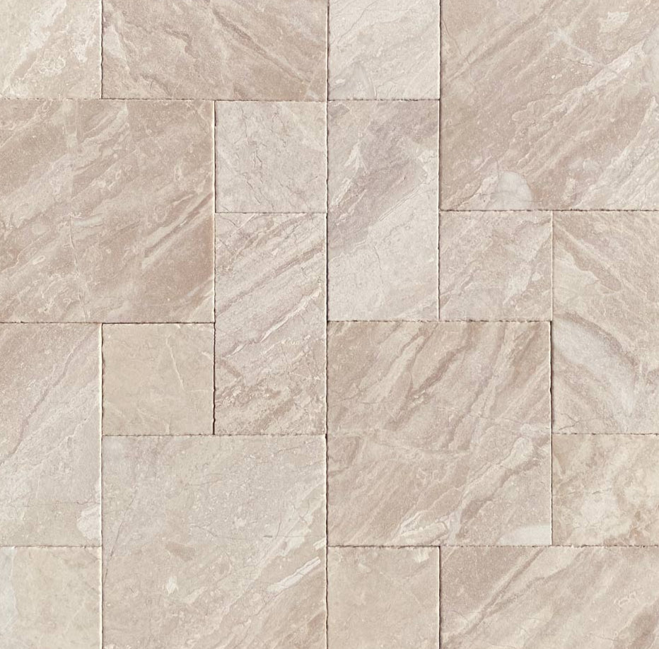 Verona Marble Pavers in Roman pattern with leathered finish