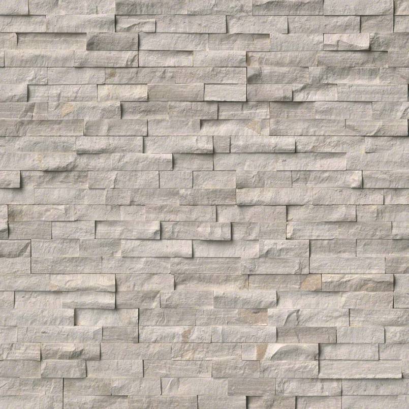 Flat lay view of White Oak Splitface marble stacked stone panel