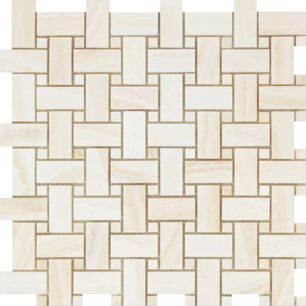 White Onyx Basketweave mosaic tile polished finish