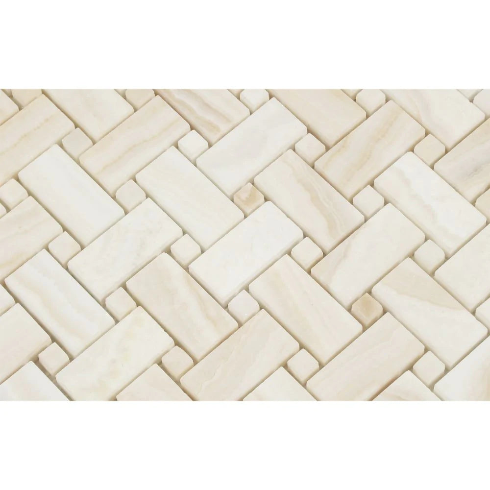 White Onyx Basketweave mosaic tile polished finish