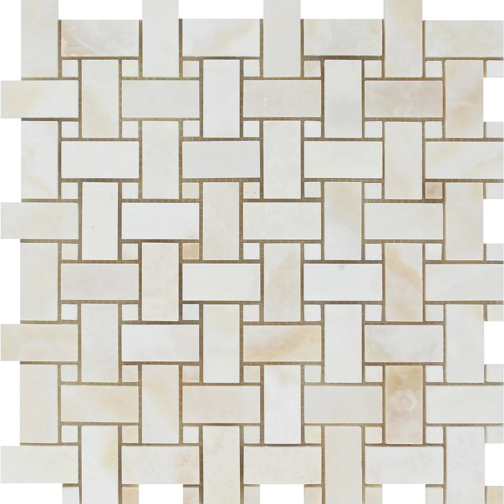 White Onyx Basketweave mosaic tile polished finish