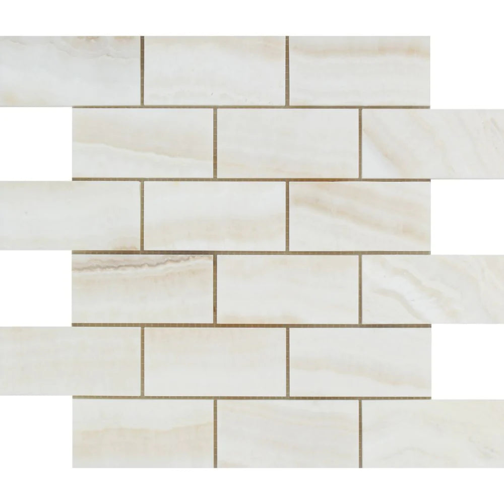 White Onyx Polished Mosaic Tile 2x4