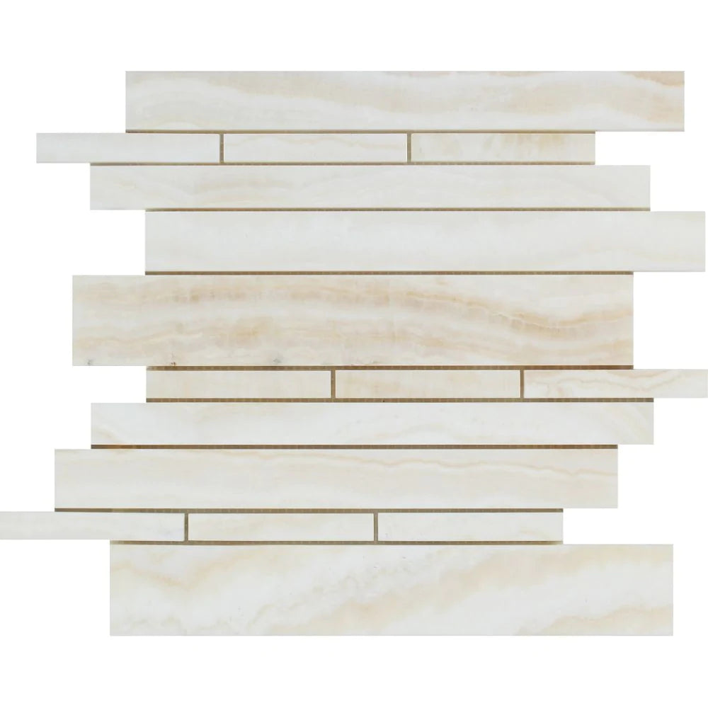 White Onyx Polished Random Strip Mosaic Tile