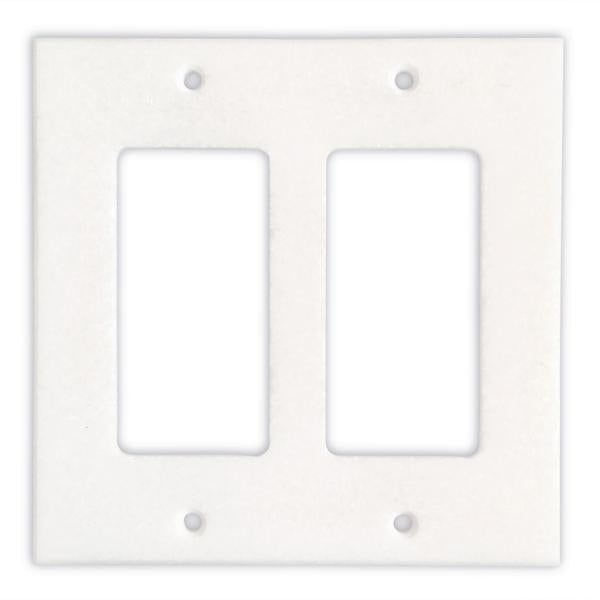 Thassos White Marble Double Rocker Switch Wall Plate And Switch Plate Cover 4.5 X 4.5 inch